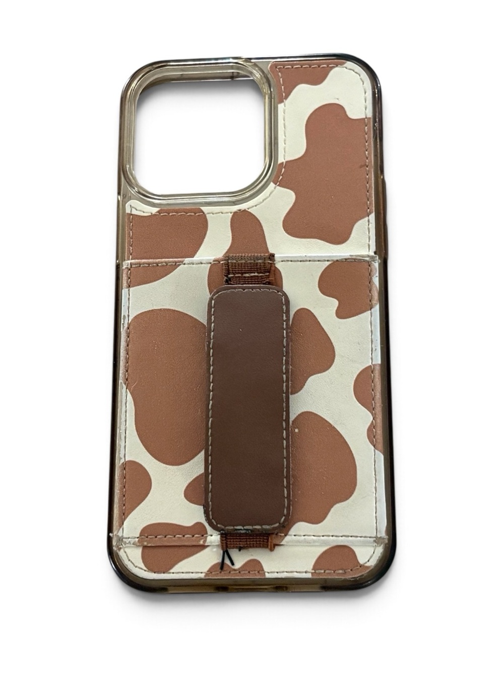 Brown and White Cow Print Phone Case with Strap